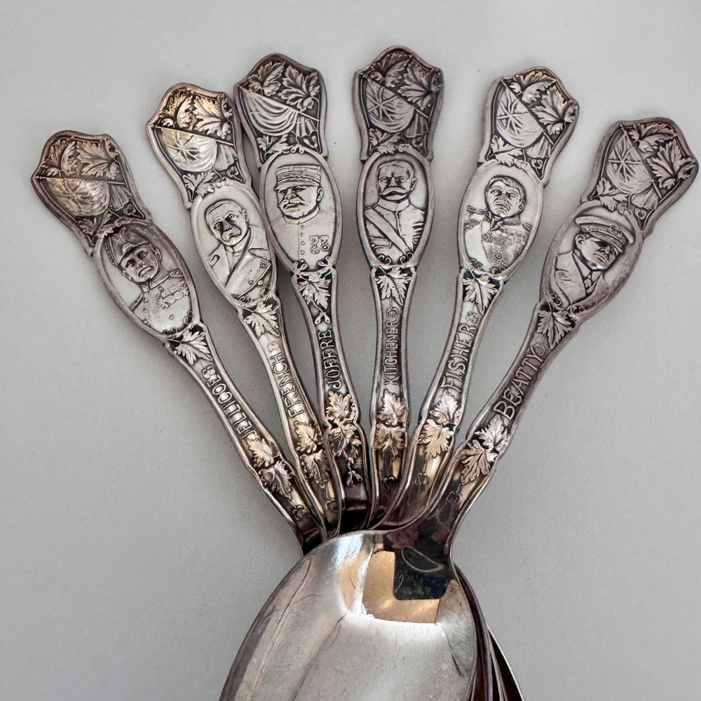 WWI 1881 Rogers A1 “Generals & Admirals” Commemorative Spoons 7pcs c.1915–1920s